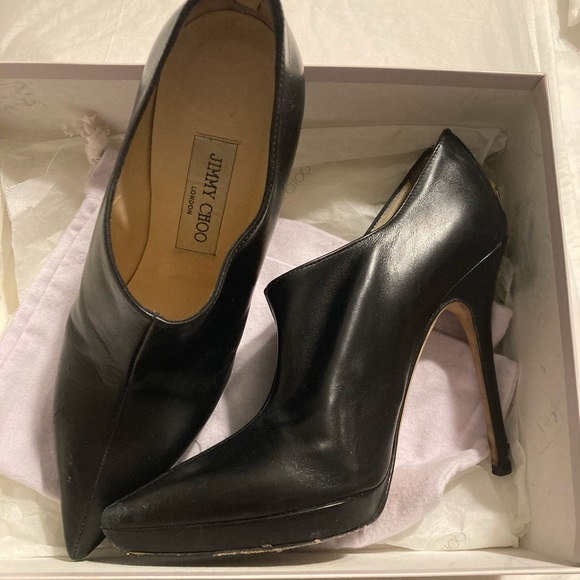 Jimmy Choo Blk Sz 38 Leather Platform Ankle Boots - Picture 3 of 7